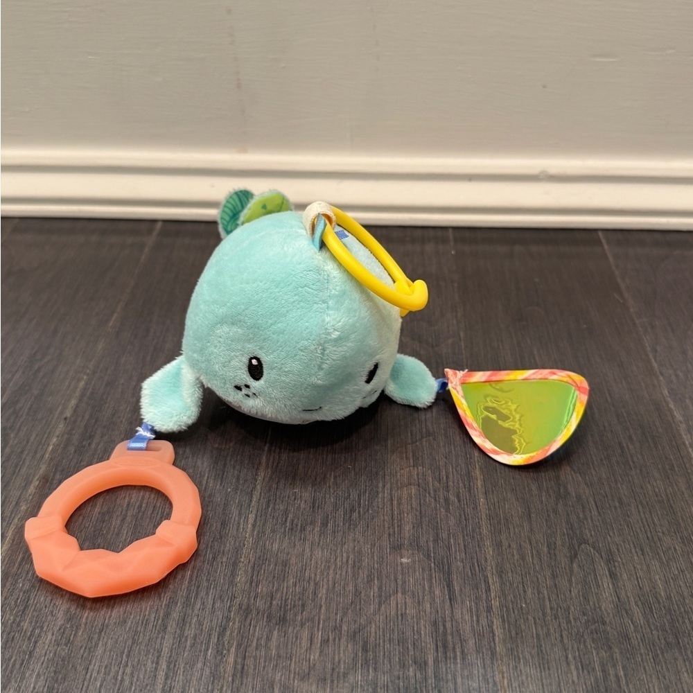 Infantino Mint Plush Whale Stuffed Animal with Orange Teether Infant Baby Toy